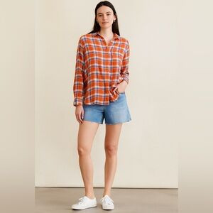 Madewell Women’s Long Sleeve Plaid Shirt Orange Size M Casual Button-Down